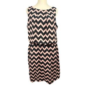SLNY Chevron Sleeveless Casual Dress Elastic Waist Pink Black 16 Zip Pocktes NEW